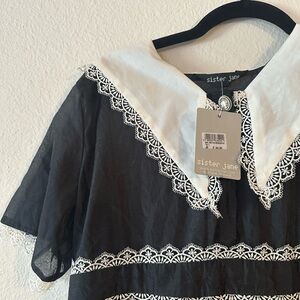 Sister Jane Gothic Black and White Collar Dress Size L NWT lace